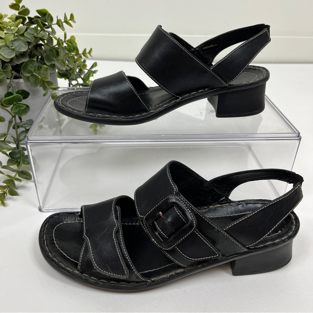 Josef Seibel Zeta Black Leather Sandals with Velcro